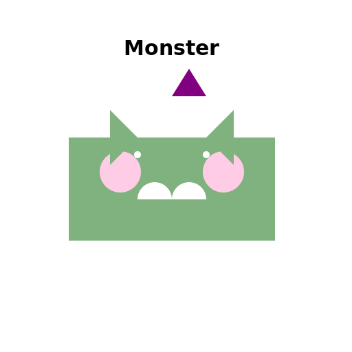 Monster with 2 Pink Eyes, Green Skin, No Tail, Round Teeth, 3 Feet, Purple Horn, and 2 Pointy Ears - DrawGPT