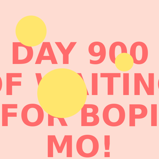 Day 900 of waiting for Bopimo! With happy faces in background - DrawGPT