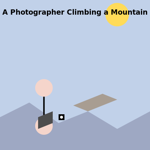 A Photographer Climbing a Mountain with His Equipment - DrawGPT