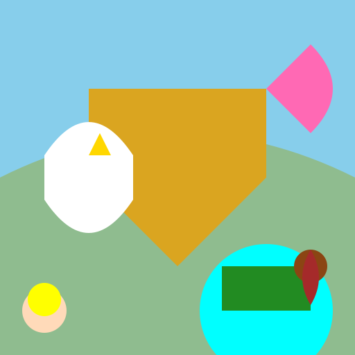 Castle on a Hill with Unicorn, Dinosaur in Lake, Pterodactyl, and Children - DrawGPT