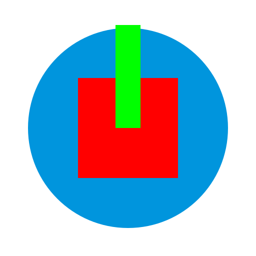 Blue circle with a red square inside of it and a green pole sticking out of it - AI Prompt #37152 - DrawGPT