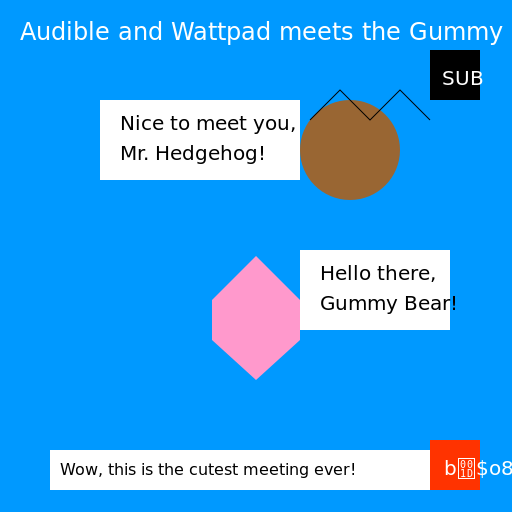 Audible and Wattpad meets the Gummy Bear and the Hedgehog - AI Prompt #40504 - DrawGPT