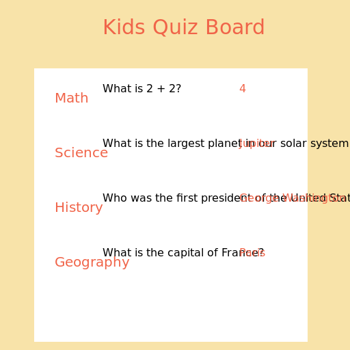 Kids Quiz Board - AI Prompt #45505 - DrawGPT