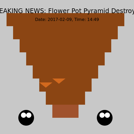 Cat Watches News of Flower Pot Pyramid Destruction - AI Prompt #49080 - DrawGPT