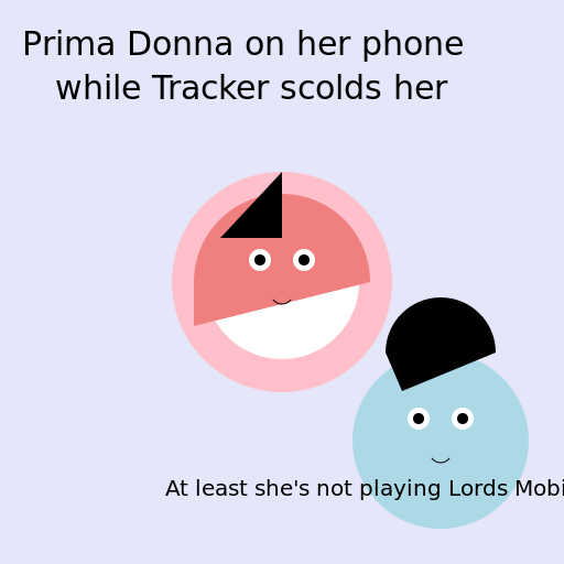 Prima Donna using her phone while Tracker scolds her - AI Prompt #53258 - DrawGPT