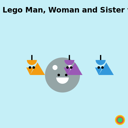 Lego Man, Woman and Sister vs Virus King Mouse from CocoMong with CocoMong watching from bottom right corner - DrawGPT