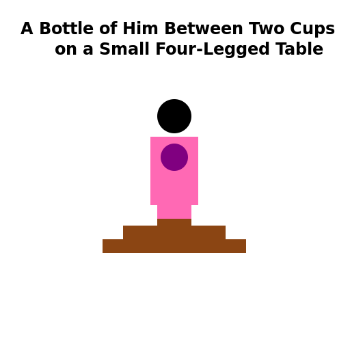 A Bottle of Him Between Two Cups on a Small Four-Legged Table - DrawGPT