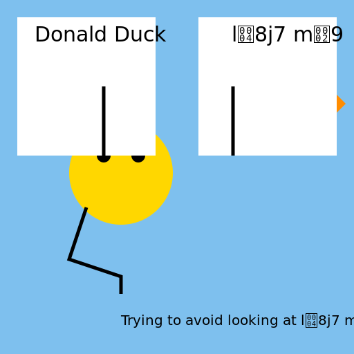 Donald Duck trying to avoid looking at 세균킹 - DrawGPT