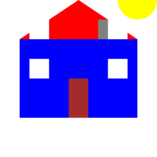 Two-story house with a red roof and blue walls - DrawGPT
