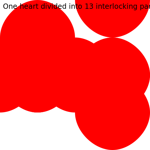 One heart divided into 13 interlocking parts - DrawGPT