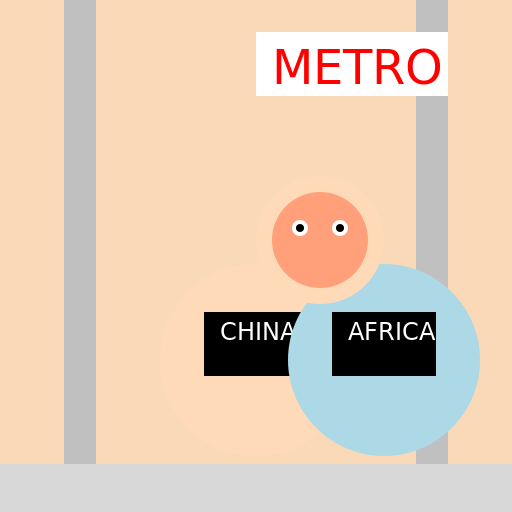 Chinese man and black woman with a huge fish in a metro station - DrawGPT