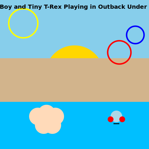 Blonde Boy and Tiny T-Rex Playing in Outback Under the Sun - DrawGPT