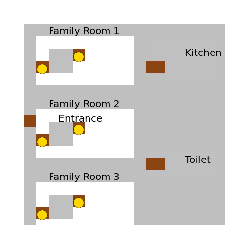 Fast Food Restaurant Floor Plan with Private Family Rooms, Kitchen, and Toilet - DrawGPT