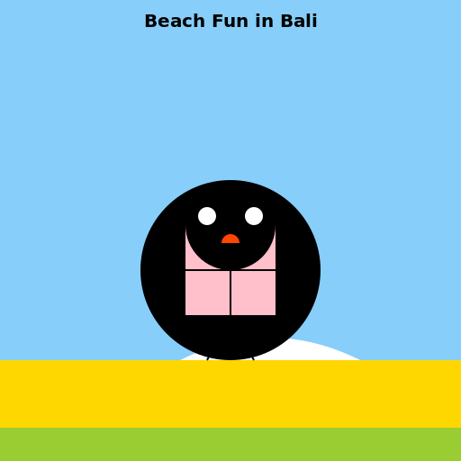 Cartoon Version of a Black Haired East Asian 18 Year Old Surrounded by Waves at the Beach in Bali - DrawGPT