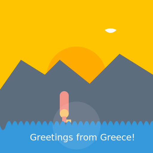 Sunset in Greece with a Lady Riding a Donkey and Waving - DrawGPT