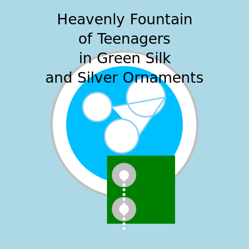 Heavenly Fountain of Teenagers in Green Silk and Silver Ornaments - DrawGPT