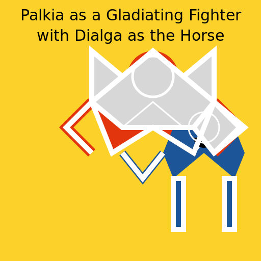 Palkia the Gladiating Fighter with Dialga as the Horse - DrawGPT