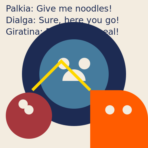 Palkia Demanding Noodles from Dialga and Giratina - DrawGPT