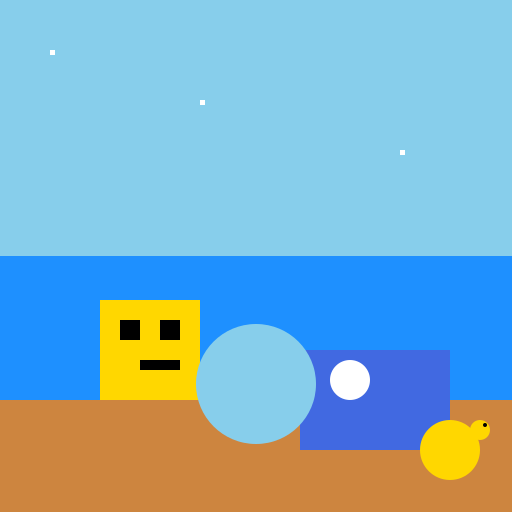 Golden Protogen and blue dragonkin laying on the bank of a lake - DrawGPT