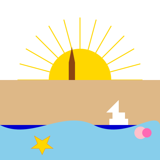 Sunrise and Rays on Beach - DrawGPT