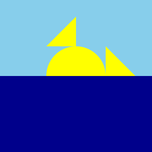 Blue Sky, Sun with Rays, Dark Blue Ocean - DrawGPT