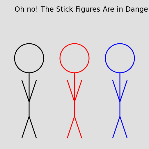 Three Stick Figures in Peril - DrawGPT