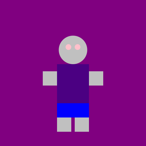 Silver Robot with Pink Eyes in Purple Background and a Blue Skirt and an Indigo Shirt - AI Prompt #6745 - DrawGPT