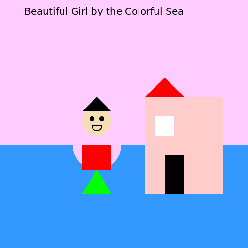 Beautiful Girl by the Colorful Sea with a Lovely House - DrawGPT