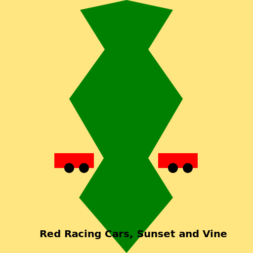 Red Racing Cars, Sunset and Vine - DrawGPT