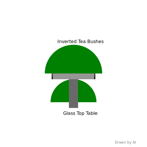 Two Inverted Tea Bushes Converted to a Glass Top Table - DrawGPT