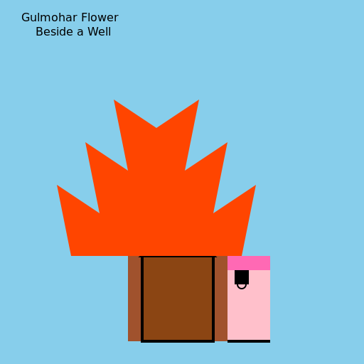 A Girl with Gulmohar Flower Beside a Well - DrawGPT