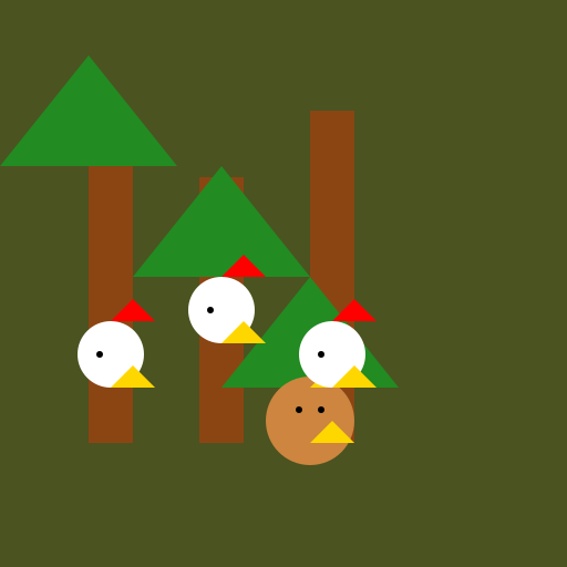 Bantam Rooster with Hens in a Forest - DrawGPT