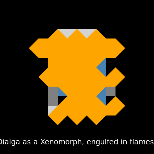Dialga as a Xenomorph, engulfed in flames by Giratina's Flamethrower - DrawGPT