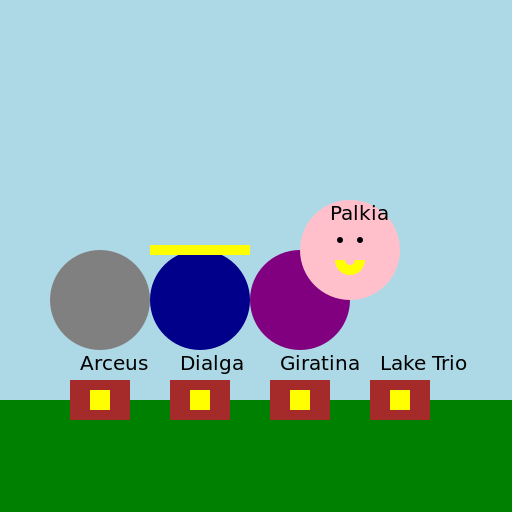 Arceus, Dialga, Giratina, and the Lake Trio Shopping for Noodles for Palkia - DrawGPT