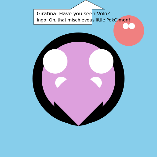 Giratina and Ingo discussing Volo, the mischievous Pokémon - DrawGPT