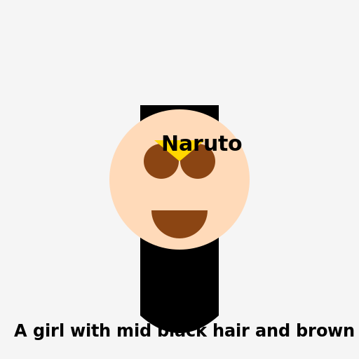 Girl with Mid Black Hair and Brown Eyes in Naruto Anime Style - DrawGPT