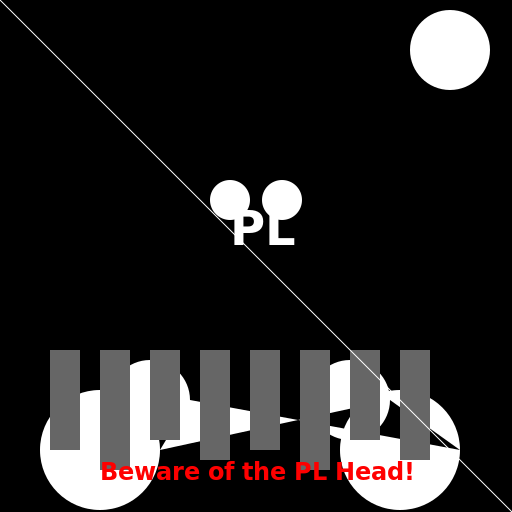 Scary Silhouette Head with White Eyes and PL Letters on a Graveyard Background - DrawGPT