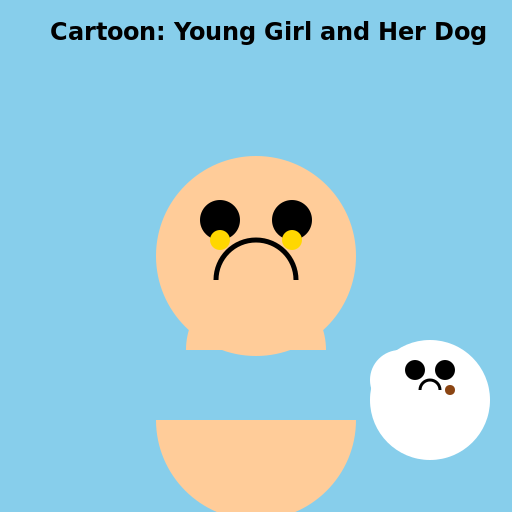 Young Light-Skinned Black Girl and Her White Dog with a Brown Patch on its Eye - DrawGPT