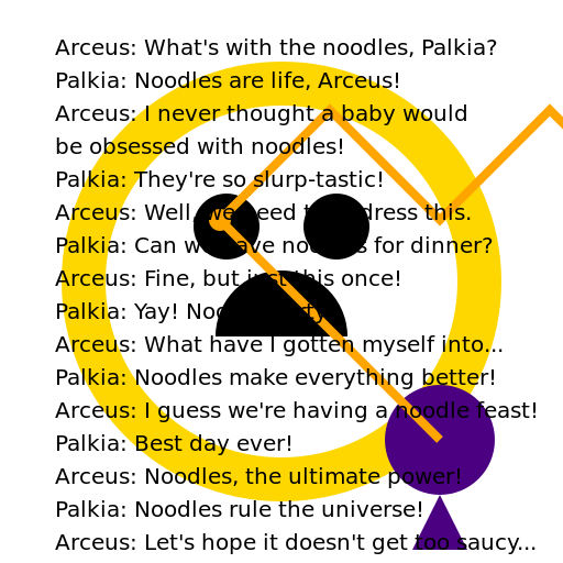 Arceus Bewildered Over Baby Palkia's Addiction to Noodles - DrawGPT