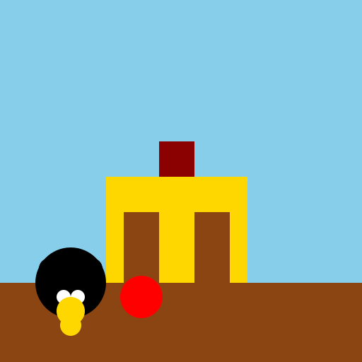 Cat playing with a ball in front of a house - DrawGPT