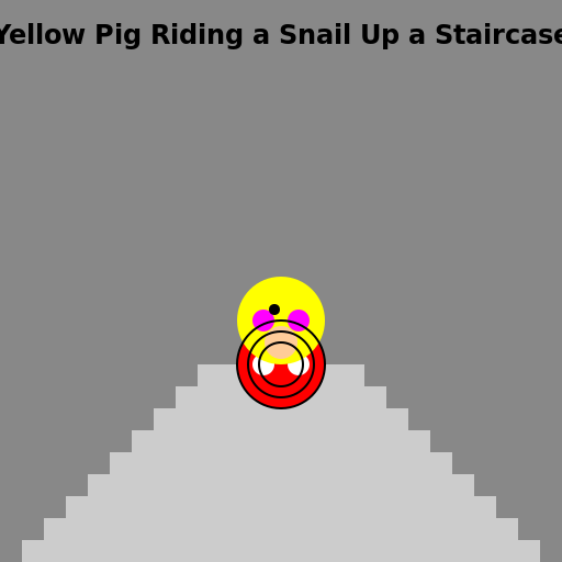 Yellow Pig Riding a Snail Up a Staircase - DrawGPT