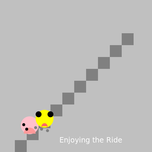 Yellow Pig Riding a Snail Up a Staircase - DrawGPT