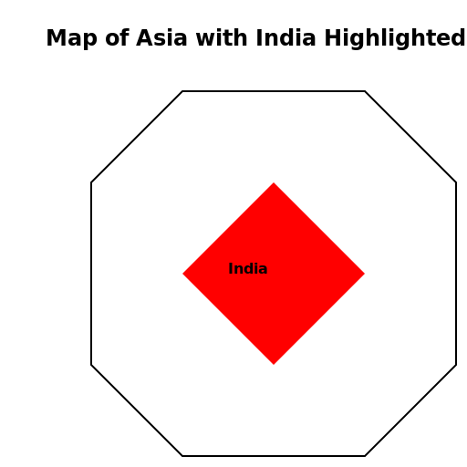 Map of Asia with India Highlighted - DrawGPT