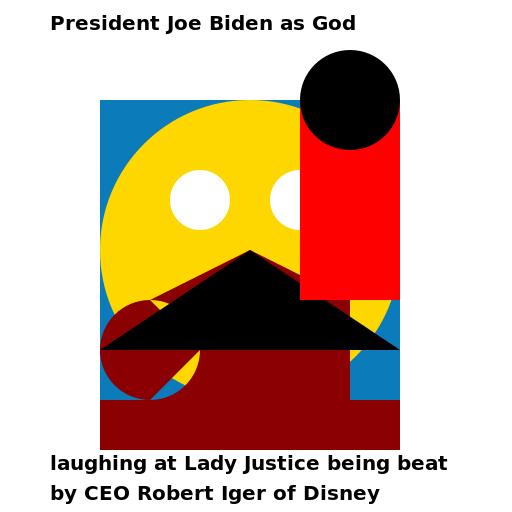 President Joe Biden as God Laughing at Lady Justice Being Beat by CEO Robert Iger of Disney - DrawGPT
