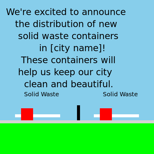 Clean and Organized City Street with New Solid Waste Containers in [city name] - DrawGPT