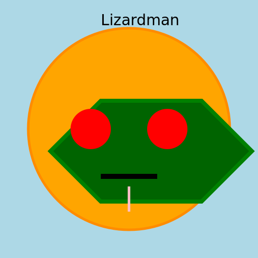 Male humanoid orange lizard with Cayman armor and red eyes - DrawGPT