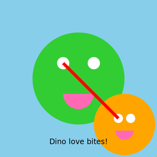 Cartoon of a Dino cutely biting a Dino - DrawGPT