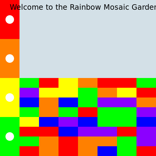 Garden Pathway with Rainbow Monochromatic Sections and Mosaic Pathways - DrawGPT