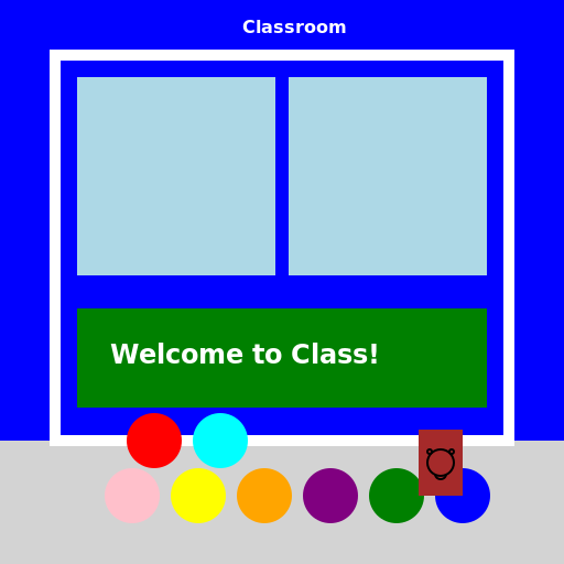 Classroom with Eight Students in a Blue Living Room - DrawGPT