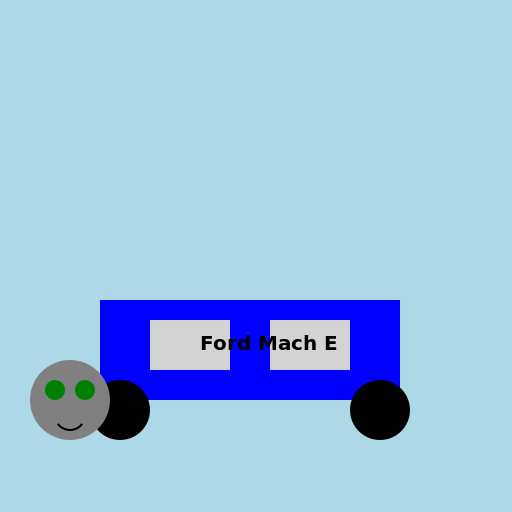 Grey Cat Driving Blue Ford Mach E - DrawGPT